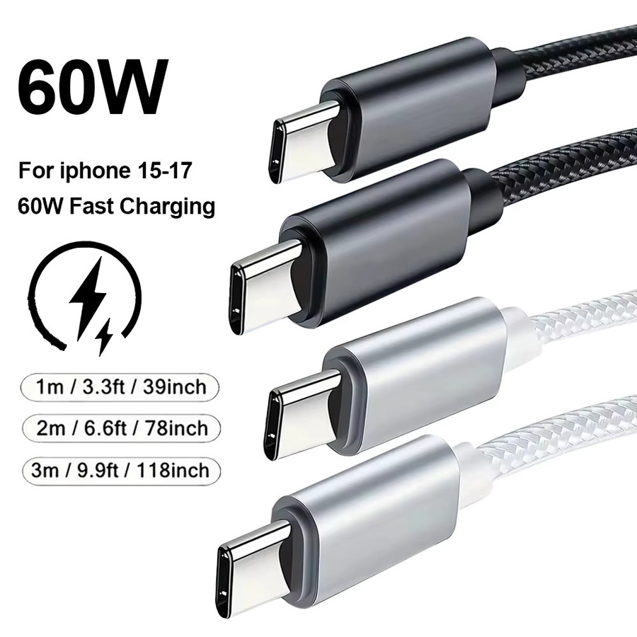 VBNM USB-C zu USB-C Schnellladekabel 60W aus geflochtenem Nylon in Schwarz - Bild 3