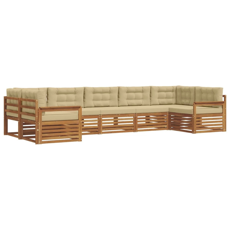 vidaXL Sofagarnitur aus Massivholz Akazie in Natur und Beige, 7-teiliges L-Shape Set mit Sitz- und Rückenkissen - Bild 2