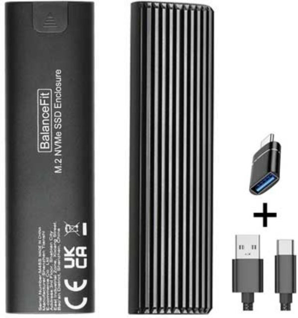 Congdi M.2 NVMe externes Gehäuse in Schwarz, 10 Gbit/s mit Aluminium-Wärmeableitung, USB-C, kompatibel mit 2230–2280 M/B&M Key - Bild 1