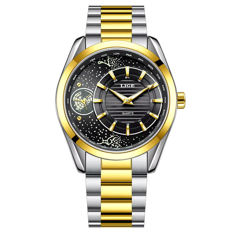 LIGE Armbanduhr Edelstahl, Gold, Quarz, Herren - Bild 7
