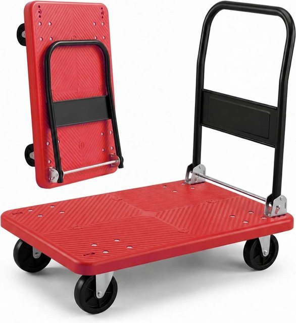 Relaxdays Transportwagen aus Polypropylen und Stahl in Rot, klappbar und rutschfest, B/T/H: 91 x 86 x 61 cm - Bild 1