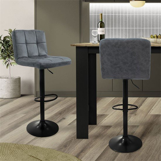 ML-Design Barhocker 2er Set Anthrazit Kunstleder mit Rückenlehne und Fußstütze höhenverstellbar - Bild 2