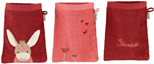 Sterntaler 3er Pack Waschlappen rot aus Baumwolle mit Aufhängeschlaufe - Bild 1