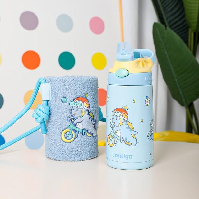 Contigo Kinder Isolierte Trinkflasche aus Edelstahl mit Trinkhalm, Blau, 400 ml - Bild 1