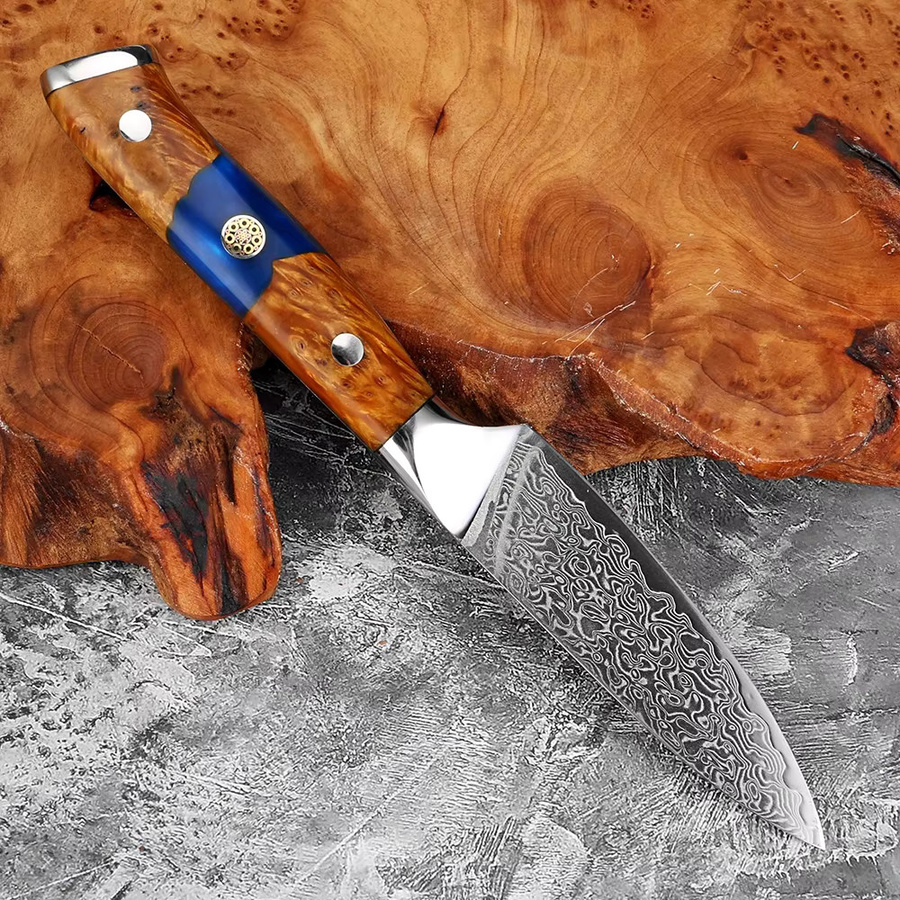 Xituo Obstmesser aus Damaststahl mit Holz- und Harzgriff in Multicolour, Länge: 8,9 cm - Bild 3