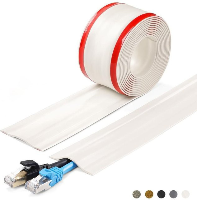 Selbstklebende PVC-Bodenkabelabdeckung in Weiß als universeller Kabelschutz für Zuhause und Büro - Bild 1