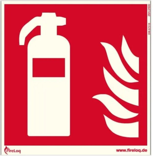 Nachleuchtendes Feuerlöscher Symbol von FireLoq als selbstklebende Kunststoffplatte in Rot und Weiß, Breite: 15 cm, Höhe: 15 cm - Bild 1