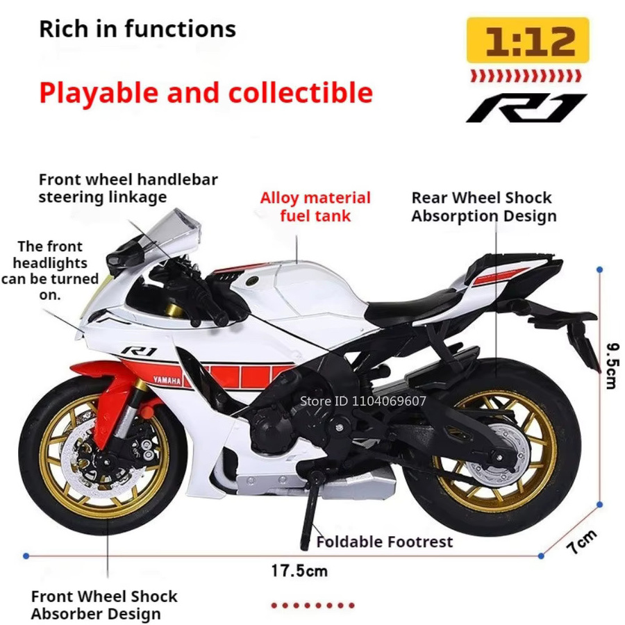MAKEDA R1 HP4 Modell Motorrad, 1:12, Metall, mit Licht und Sound - Bild 1