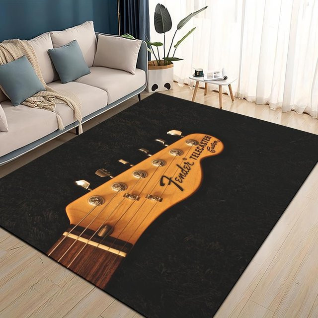 Rutschfester 3D Retro Fender Logo Musik Teppich aus Polyester für Wohnzimmer und Schlafzimmer, Schwarz, Breite: 60 cm, Länge: 90 cm - Bild 1