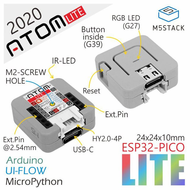 M5Stack ATOM Lite ESP32 IoT-Entwicklungsboard mit Wi-Fi und Bluetooth in Grau - Bild 1