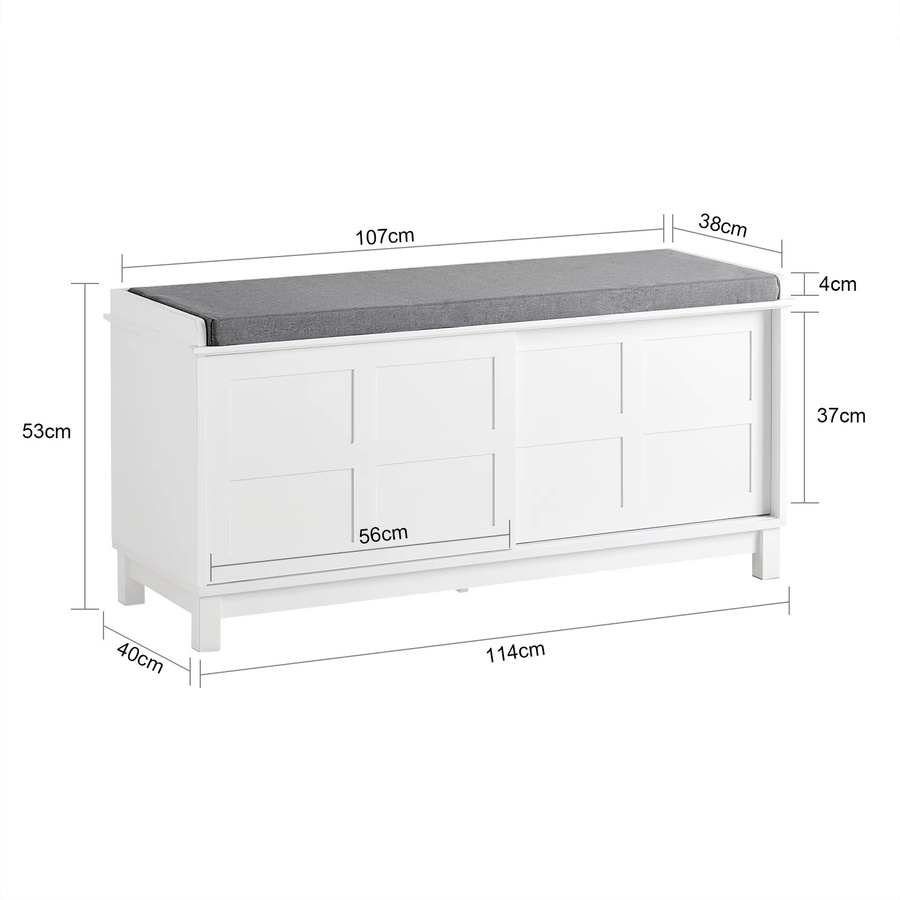 SoBuy FSR86-W Schuhbank mit gepolstertem Kissen und Stauraum in Weiß, B/T/H: 114 x 40 x 53 cm - Bild 3