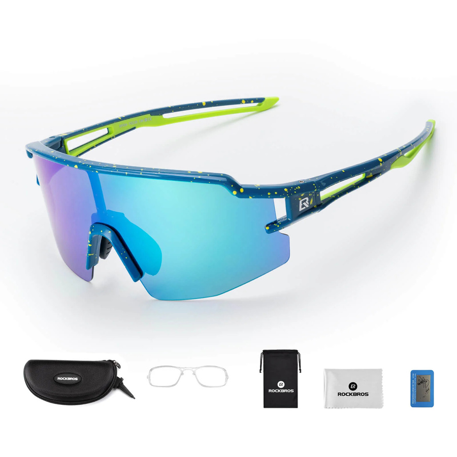 ROCKBROS Sportsonnenbrille, Unisex, Vollrand, TR90, blau, grün, polarisiert - Bild 1