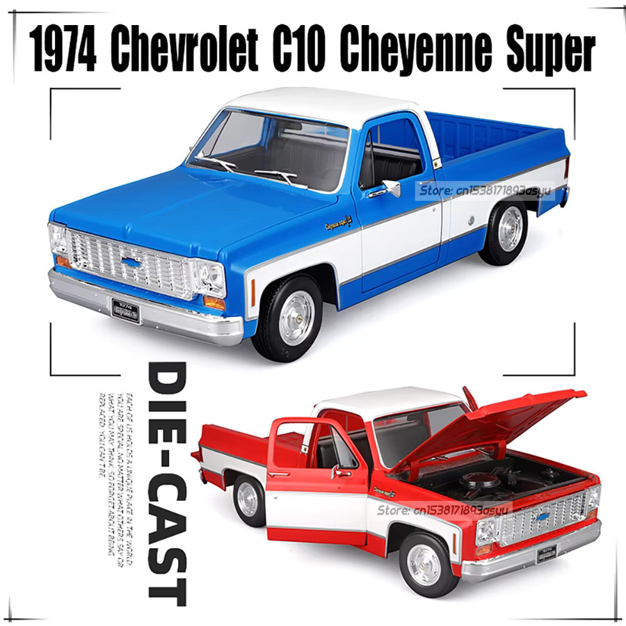 Maisto 1974 Chevrolet C10 Cheyenne Super Pickup Modellauto, 1:18, Metall, schwarz - Bild 2