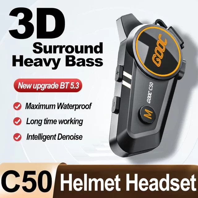 Velev Motorradhelm-Headset mit 3D-Surround-Sound, Heavy Bass und Bluetooth, IPX7 wasserdicht, mit dreifarbiger Umgebungsbeleuchtung in Schwarz - Bild 1