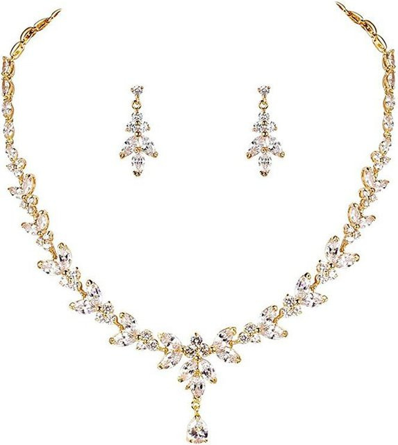 Schmuck-Set aus Halskette und Ohrringen, Kupfer, Zirkonia, Weiß, Damen - Bild 1