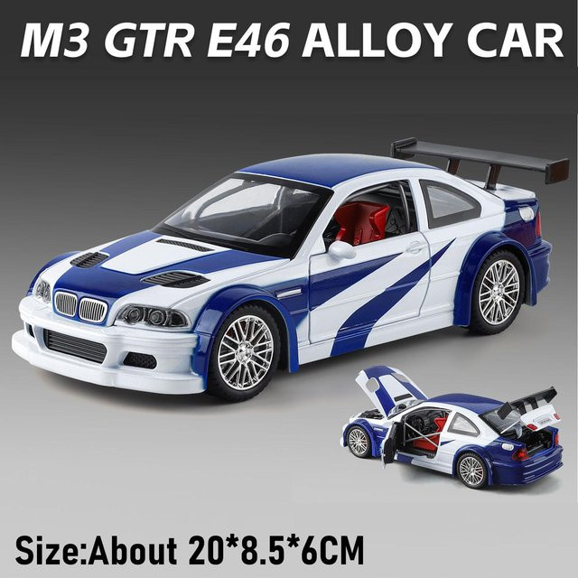 M4 M3 GTR E46 Automodell Spielzeug, 1:24 Skala, Vorderradlenkung, Stoßdämpfung, ab 14 Jahren - Bild 1