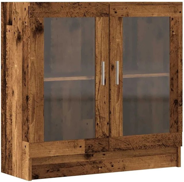 vidaXL Bücherschrank in Altholz-Optik mit Glastüren, Braun, B/T/H: 82,5 x 30,5 x 80 cm - Bild 1
