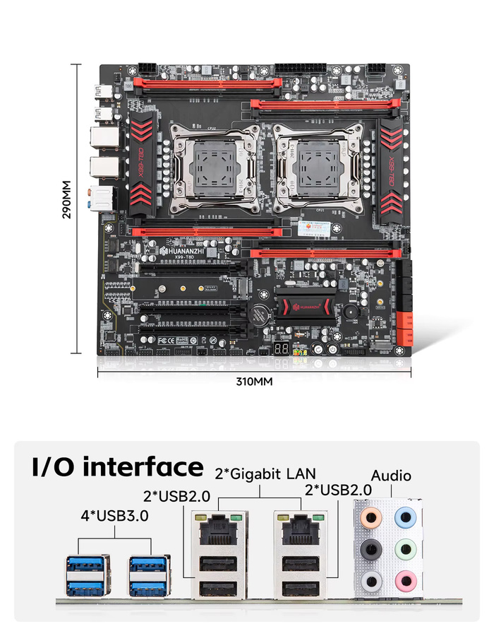 HUANANZHI X99-T8D+ TPM 2.0 Dual-Prozessor Motherboard LGA 2011-3 DDR3 E-ATX in Schwarz - Bild 3