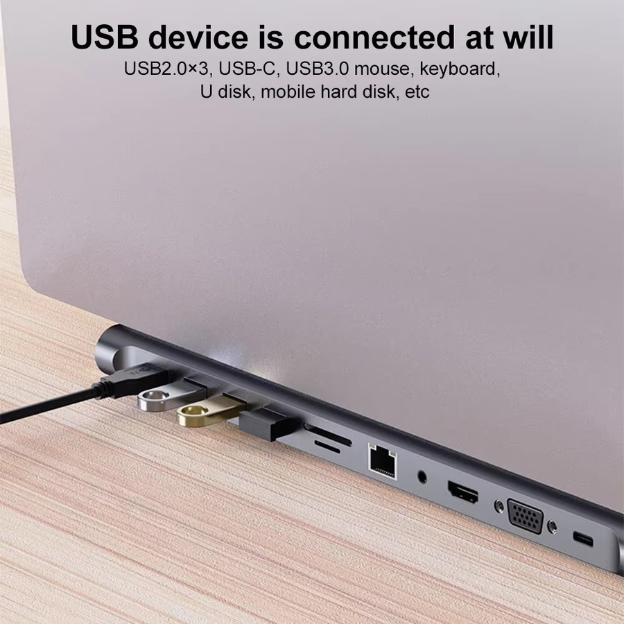FC&EC 11-in-1 USB-C Dockingstation Multiport Adapter mit 4K HDMI, VGA, RJ45 Ethernet, SD/TF Kartenleser und USB 3.0 für Laptop, MacBook und iPad - Bild 2
