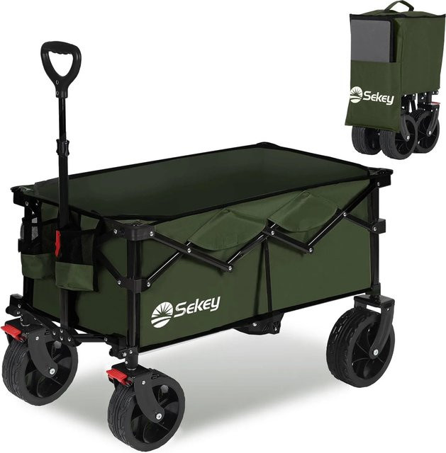 Sekey XL Bollerwagen faltbar mit Bremsen und breiten Reifen in Dunkelgrün mit 150L Volumen und 150kg Tragkraft - Bild 1