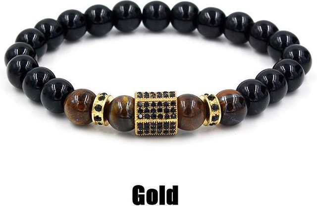 Happy6 Perlen-Armband, Onyx, Tigerauge, Zirkonia, Herren, Schwarz - Bild 1