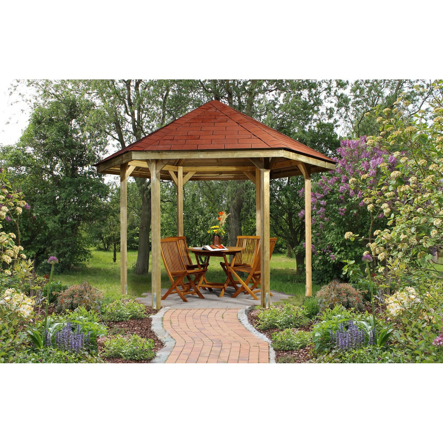Weka Pavillon 656 Sparset mit roten Dachschindeln aus Holz, B/T: 326 x 376 cm - Bild 2