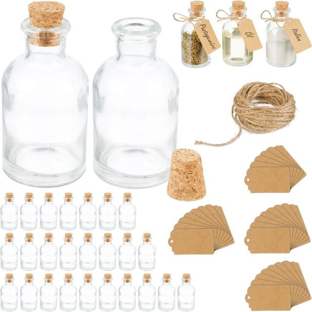 Relaxdays Dekogläser aus Glas transparent mit Korken, 30er Pack, Höhe: 9 cm, Durchmesser: 5 cm - Bild 1