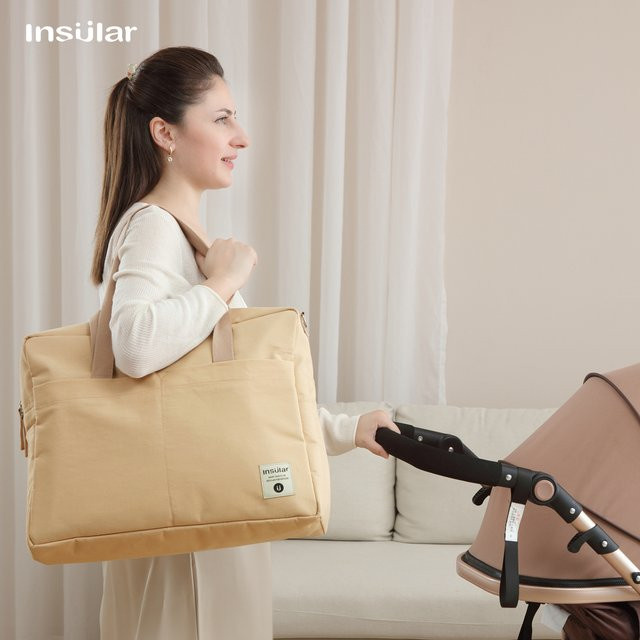 Große Wickeltasche für Eltern als Organizer für Windeln und Babyzubehör, Stepp-Design, Schultertasche in Grau oder Beige - Bild 1