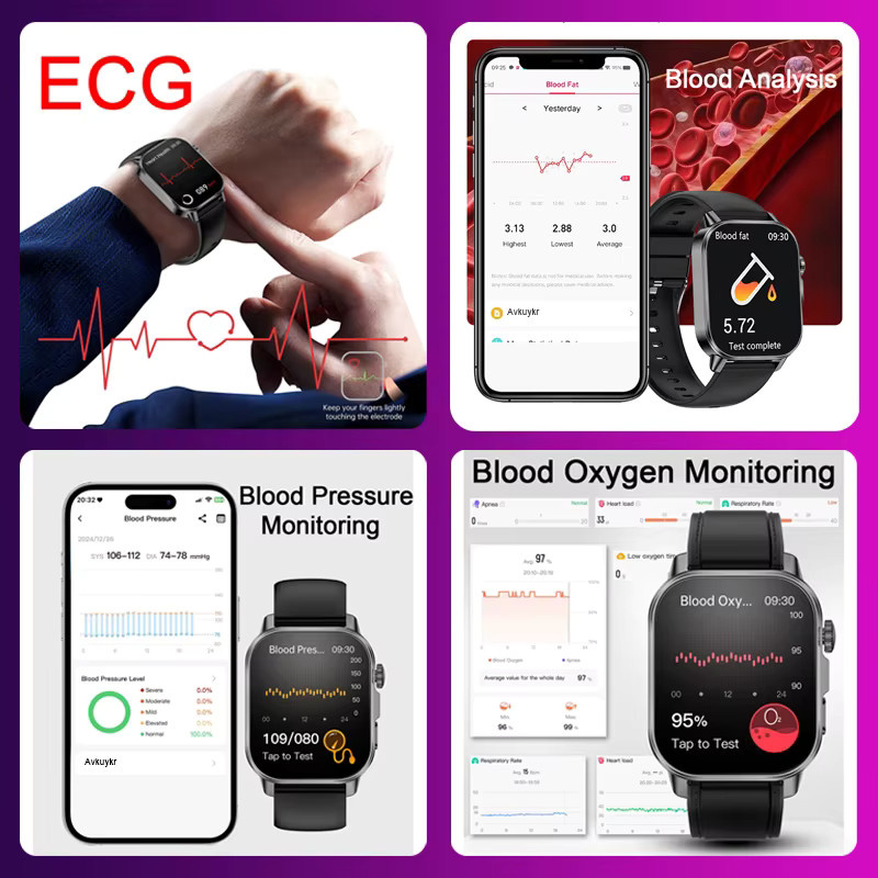 TAVYU Smartwatch mit EKG und PPG KI-Gesundheitsdiagnose, Herzfrequenz-Tracker und HD-Anruffunktion, Schwarz - Bild 3