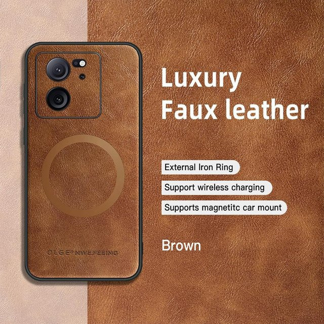 Xiaomi 13T 13T Pro Handyhülle aus PU Leder mit Magnetring in Braun - Bild 1