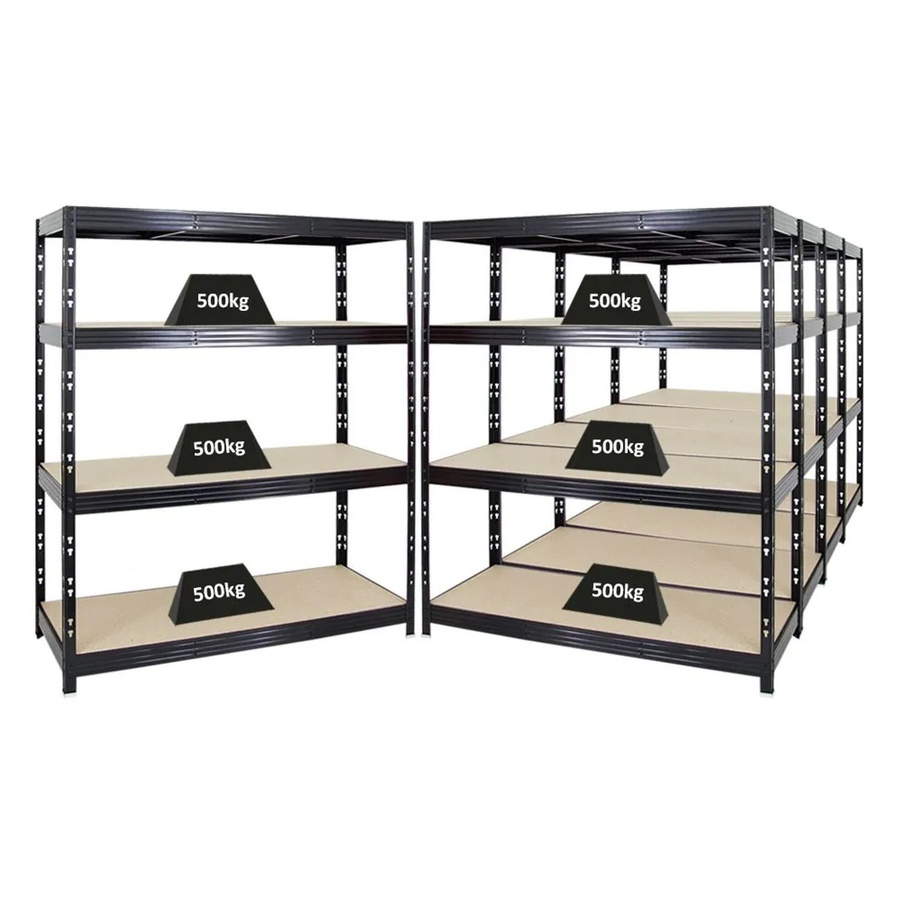 PROREGAL Rhino Profi Schwerlastregal Set aus 5 Einheiten, Schwarz, H x B x T: 180 x 160 x 60 cm, mit 4 verstellbaren MDF-Spanplatten-Ebenen, Fachlast 500 kg - Bild 2