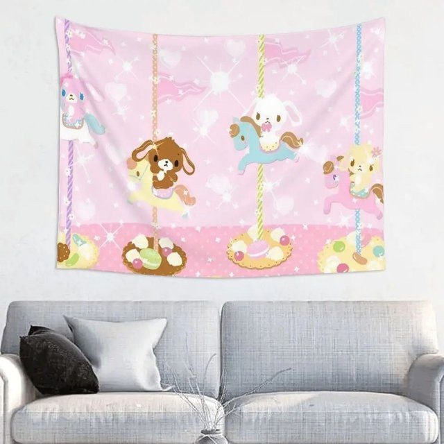 VIKAMA Wandteppich im Cartoon-Märchen-Stil mit Tiermotiven für Kinderzimmer und Mädchenzimmer, Mehrfarbig, B/H: 60 x 60 cm - Bild 1