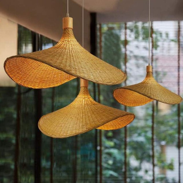 JOYINLED Pendelleuchte aus Bambus und Rattan in Braun, handgewebter Wicker Lampenschirm im Boho-Stil, E27, Durchmesser: 50 cm - Bild 1