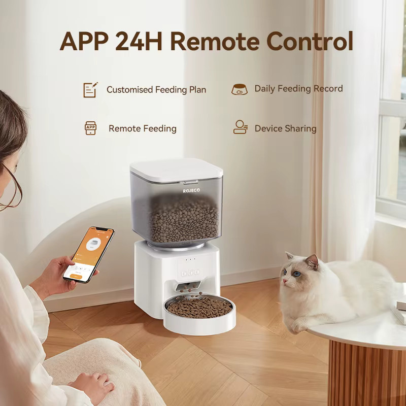 ROJECO Automatischer Futterautomat mit WIFI und App-Steuerung für Hund und Katze, 4,5 l, Weiß - Bild 2