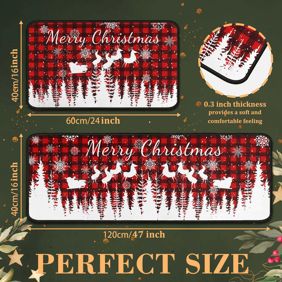 VIKAMA 2-teiliges Weihnachts-Fußmatten-Set im Büffelkaro-Design, schwarz, schmutzabweisend und rutschfest - Bild 5