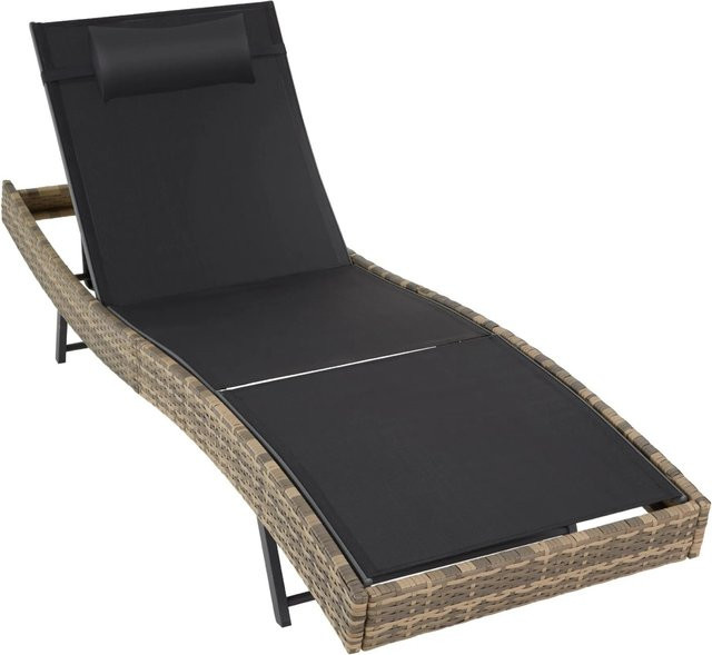 tectake Rattan Sonnenliege mit Textilene Bespannung und verstellbarer Rückenlehne, Braun, B: 69 cm, T: 211 cm, H: 41 - 94 cm - Bild 2