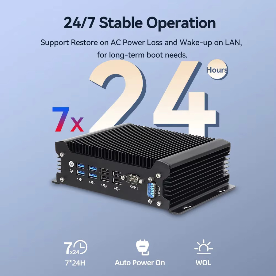Lüfterloser Industrie-PC von Intel mit I5-1335U Prozessor, Windows 11/10 oder Linux, 2x COM RS232, 2x Gigabit Ethernet, 8x USB und Mini PCIe für WLAN oder 4G LTE, Schwarz, SFF - Bild 4