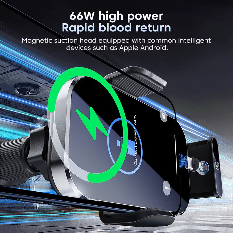 UYUXIO Kabelloses Autoladegerät mit 66 W Schnellladefunktion und automatischer Klemmung, Autotelefonhalter in Schwarz - Bild 3