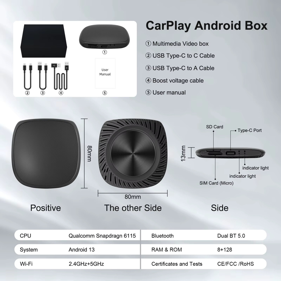 EzoneTronics CarPlay Android Ai Box mit Qualcomm Octa-Core, 8 GB RAM und 128 GB Speicher, kabellose Verbindung via Wi-Fi und Bluetooth, Schwarz - Bild 5