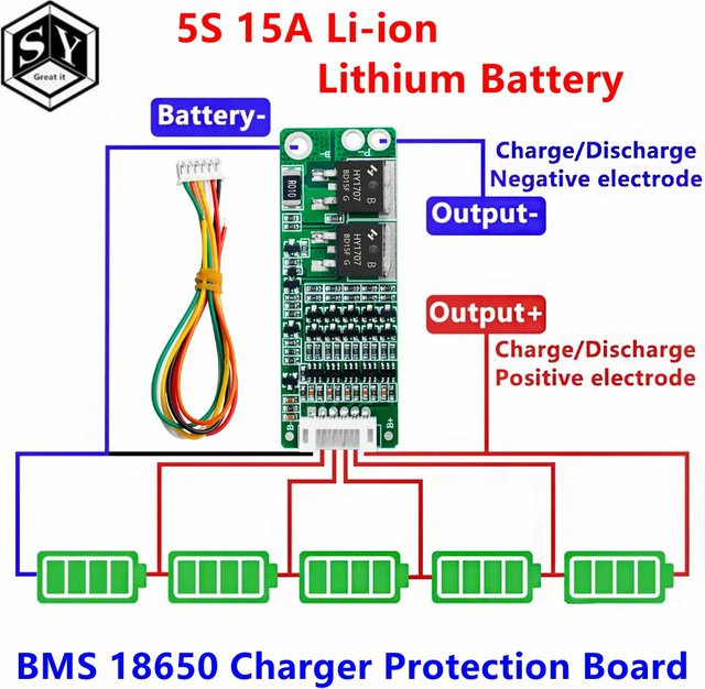 Baishundianzi BMS Schutzschaltung für 5S 18V 21V Li-Ion Lithium-Batterien 15A in Grün - Bild 1