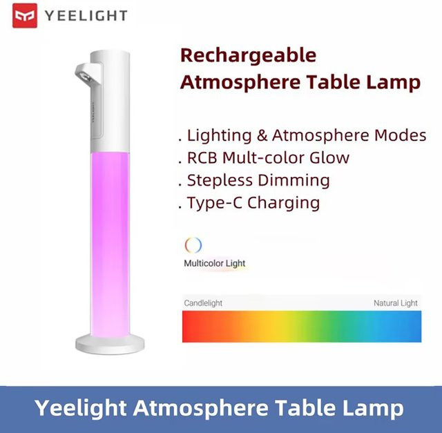 Yeelight Ambient Light RGB LED Nachttischlampe mit stufenlosem Dimmen, wiederaufladbare Buchlampe in Weiß - Bild 1