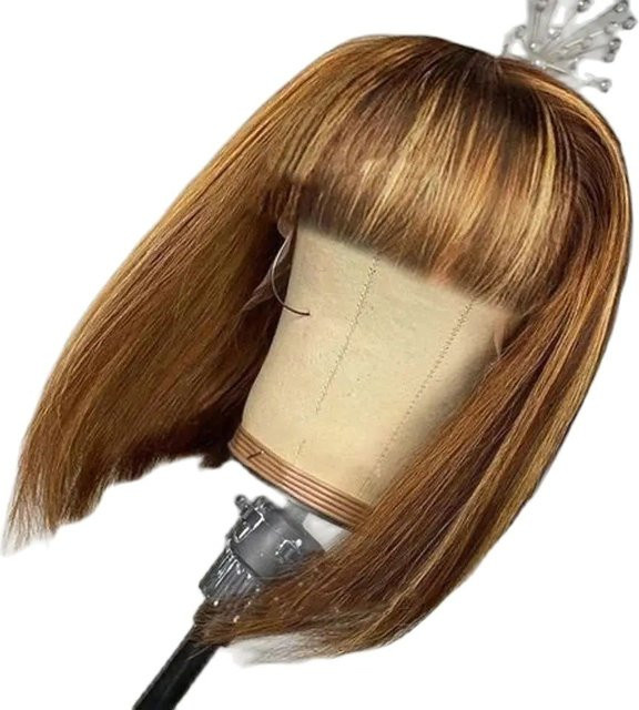 Lolely Dream Ombre Highlight Bob-Perücke mit Pony, Echthaar, 150 Dichte - Bild 1
