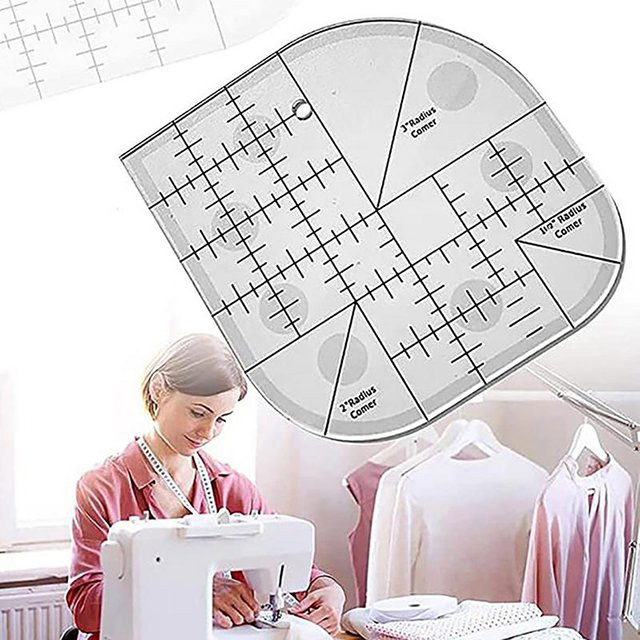 Gebogener Eckschneider aus Acryl als Quilt-Lineal mit runder Kante für Patchwork und Näharbeiten, transparent - Bild 1