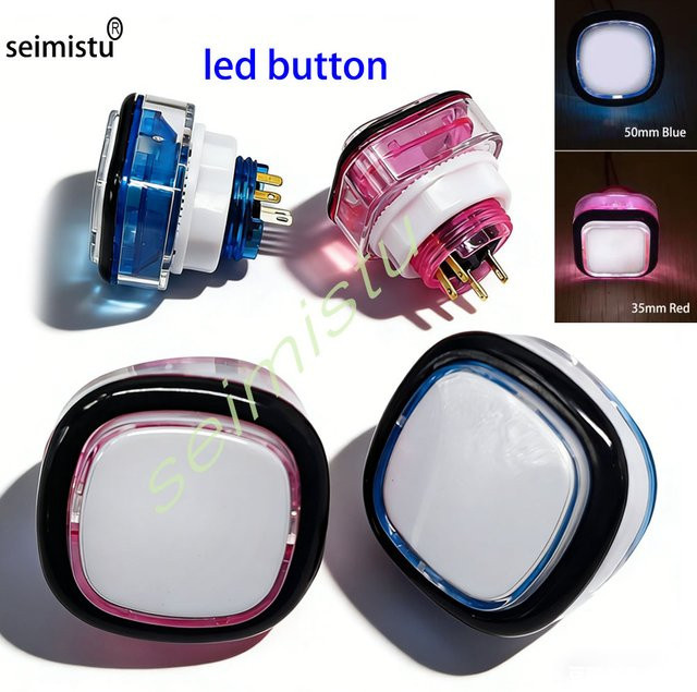 Seimistu LED Quadratischer Arcade-Knopf in Pink für Spielautomaten und Verkaufsautomaten, 50mm und 35mm, 5V/12V - Bild 1