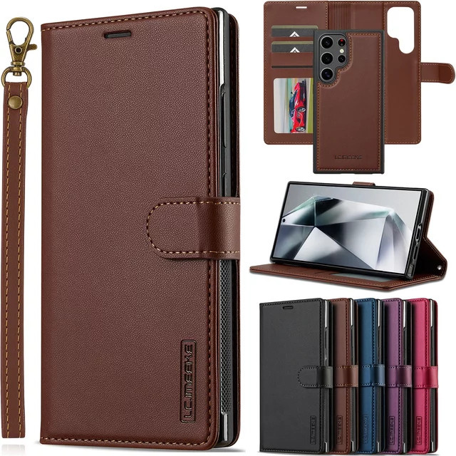 Magnetische Leder-Flip-Wallet Tasche für Samsung Galaxy S26 S25 S24 S23 S22 S21 Ultra Plus FE in Braun - Bild 1