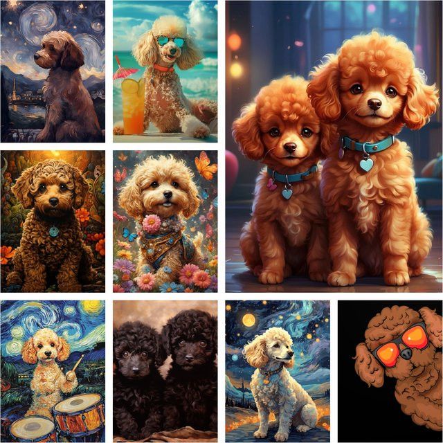 Potdemiel DIY Diamond Painting Pudel Hund Kunst Porträt 5D Diamant Stickerei Multicolor - Bild 1