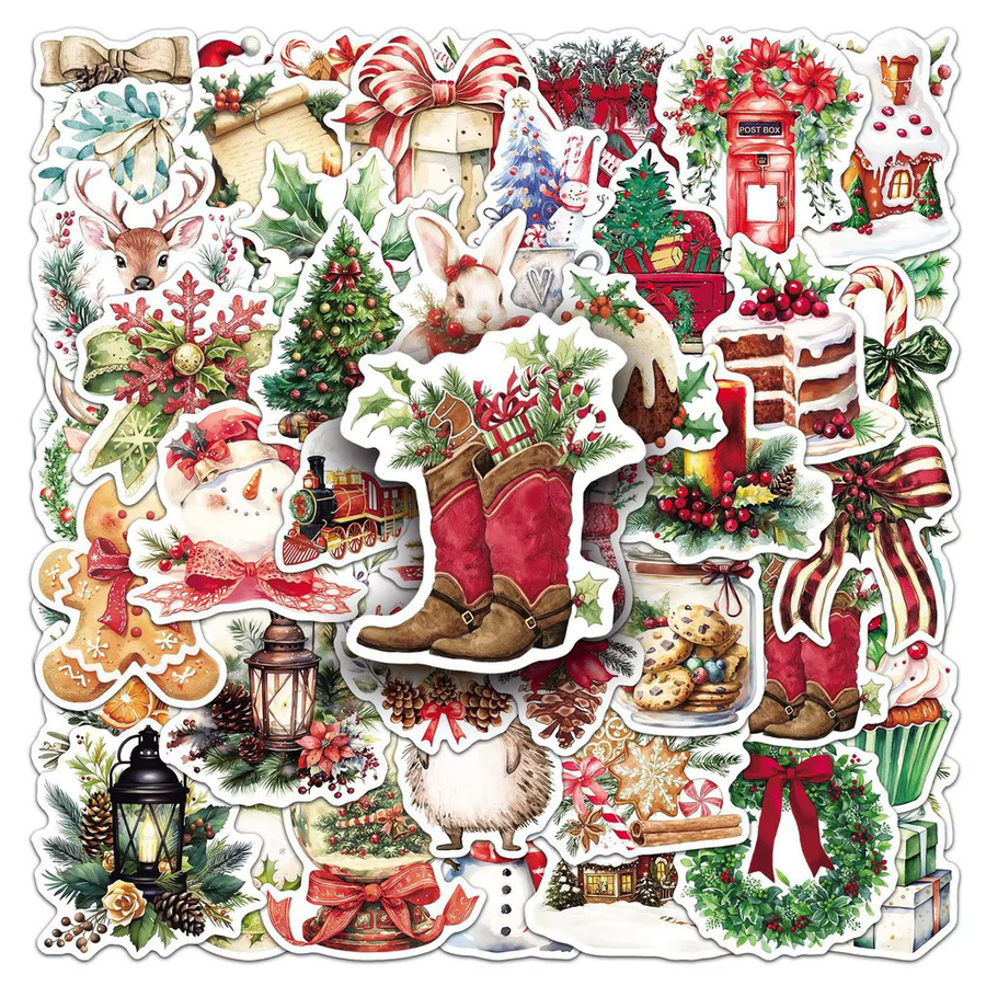 50 Stück dekorative Vintage-Aquarell-Weihnachtsaufkleber von LanLanStickersWorld in Multicolour - Bild 4