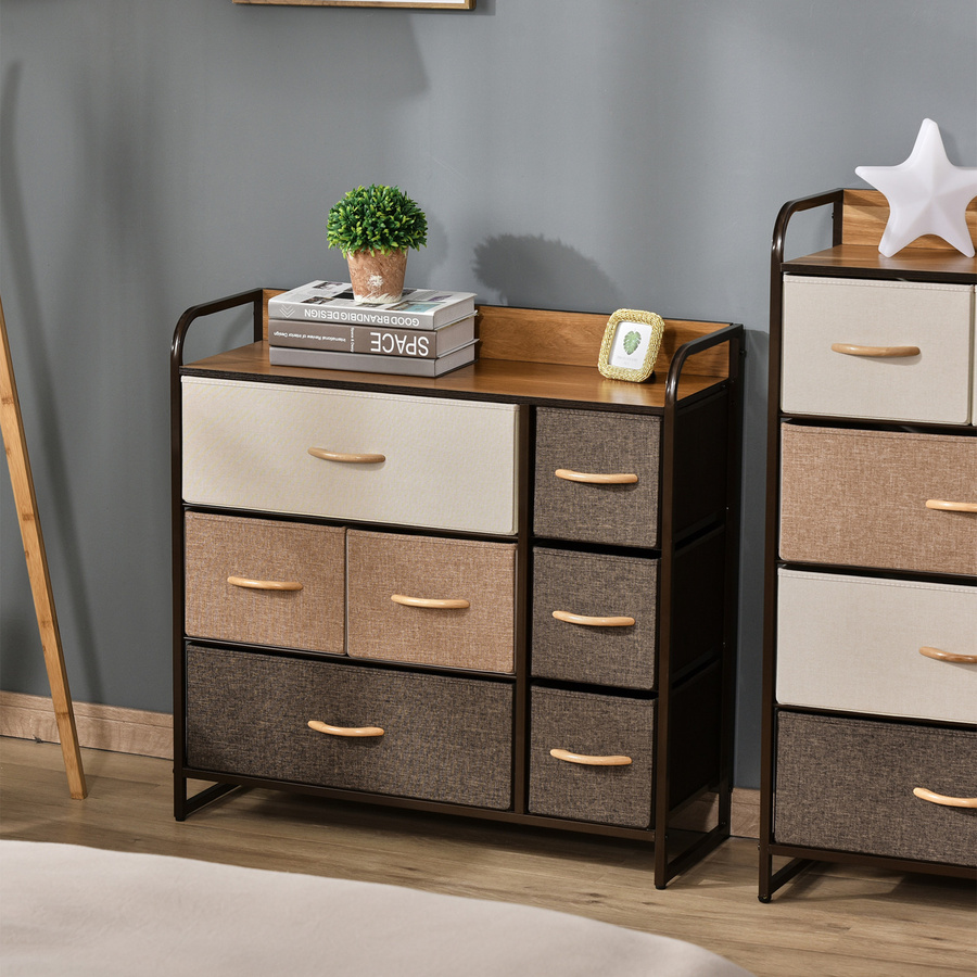 HOMCOM Kommode mit 7 Schubladen aus Leinen und Metallrahmen, Aufbewahrungsschrank für Wohnzimmer und Schlafzimmer, B/T/H: 80 x 29 x 78,5 cm - Bild 2