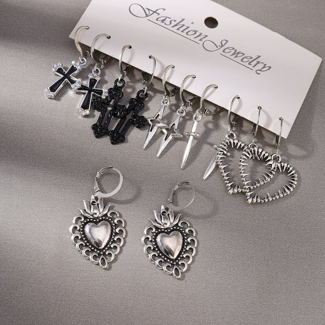 Aihua Ohrringe Set, Silber, Herz Tropfen, Kreuz Anhänger, Damen - Bild 1