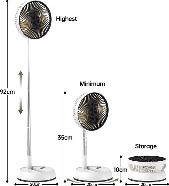 TENGKESi Teleskopischer Tischventilator mit Fernbedienung, tragbarer USB-Ventilator in Weiß, wiederaufladbar - Bild 1